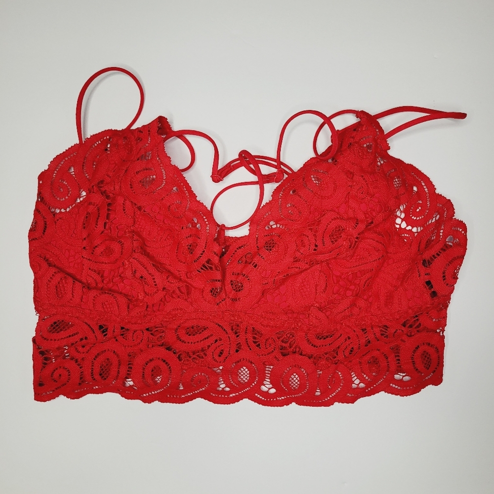 Victoria Secret Pink Bralette Lace Red Sexy Strappy Adjustable No size tag